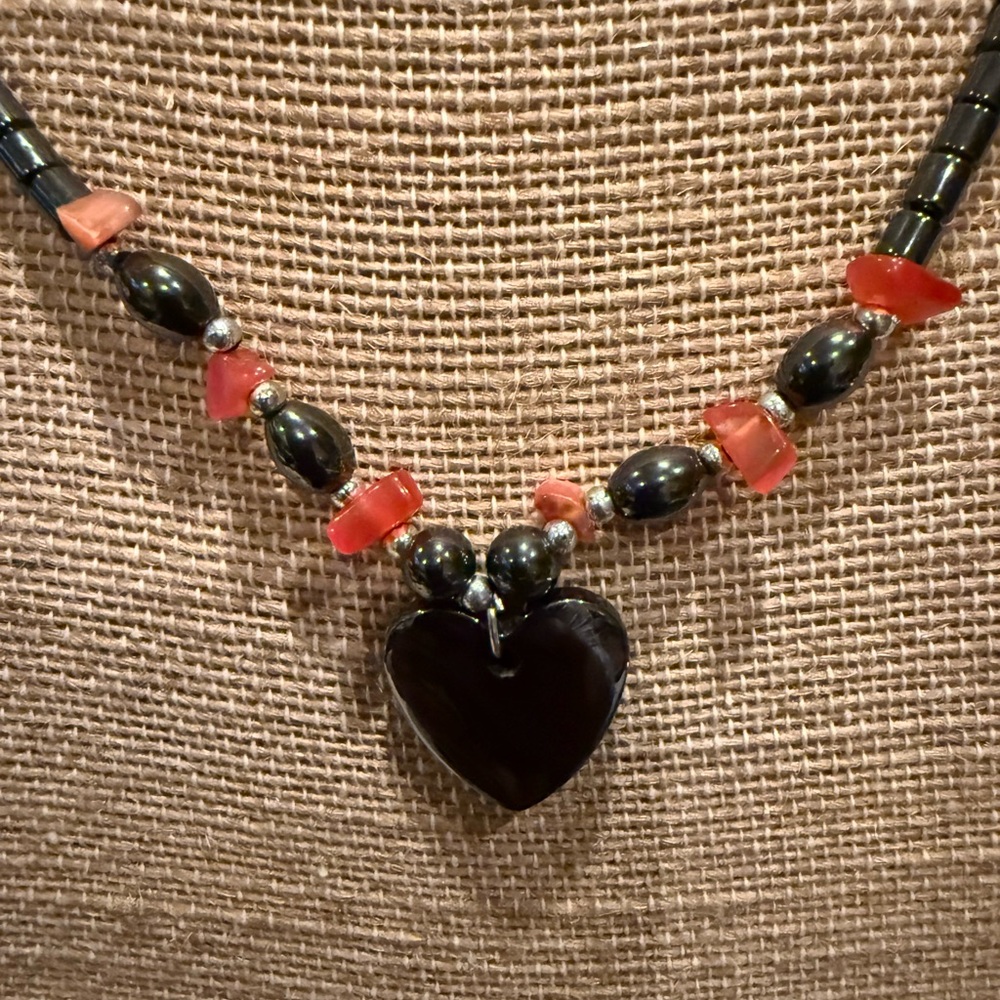 Black and Red Heart Pendant Necklace